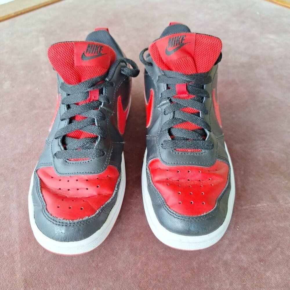 Nike Court Borough Low 2‎ GS BQ5448-007 Black Red Bred Youth Size 6Y Womens 7.5